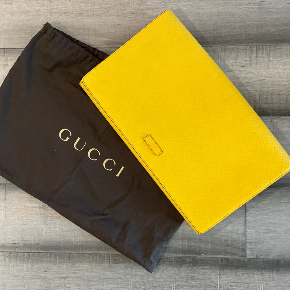 Gucci Bright Yellow Diamante Leather Large Flap Clutch